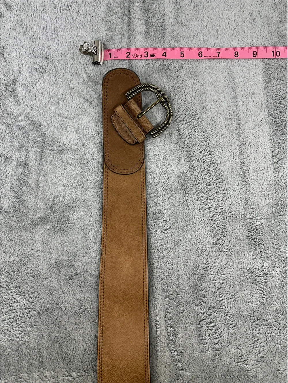 Chico's Wide Tan Leather Belt with Antique Brass Buckle